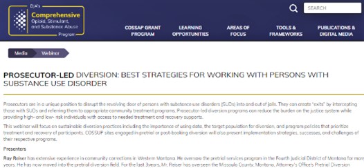 Thumbnail for Prosecutor-Led Diversion: Best Strategies for Working With Persons With Substance Use Disorder